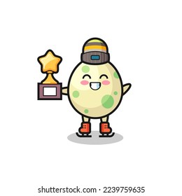 spotted egg cartoon as an ice skating player hold winner trophy , cute style design for t shirt, sticker, logo element