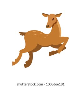 Spotted fallow roe deer jumping, wild animal cartoon vector Illustration