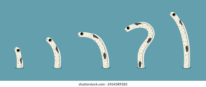 Spotted garden eel 1 cute on a blue background, vector illustration.
