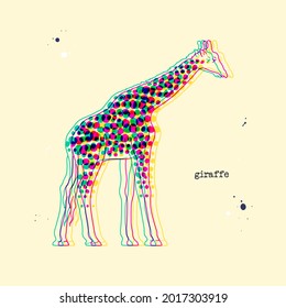 Spotted giraffe. Stereoscopic wild animal. Abstract colorful stain