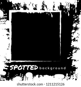Spotted grunge abstract textured background. Black and white vintage background with splash paint. Abstract contrast frame. Vector illustration.