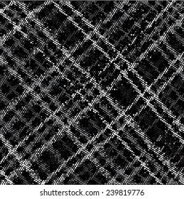 Spotted grunge grid texture. Polka dot illustration, with black background