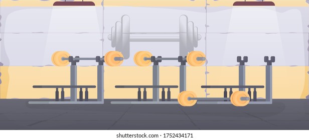 Un gimnasio con máquinas para hacer ejercicio. El concepto de deporte y estilo de vida saludable. Vector.