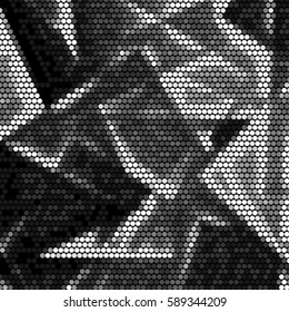 Spotted halftone grunge vector line background. Abstract cubism illustration background. Grunge grid polka dot background pattern