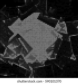 Spotted halftone grunge vector line background. Abstract cubism illustration background. Grunge grid polka dot background pattern