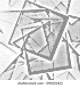Spotted halftone grunge vector line background. Abstract cubism illustration background. Grunge grid polka dot background pattern