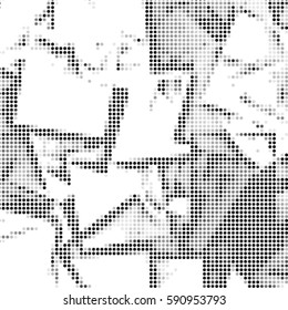 Spotted halftone grunge vector line background. Abstract cubism illustration background. Grunge grid polka dot background pattern