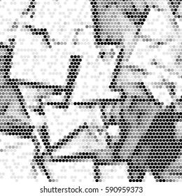 Spotted halftone grunge vector line background. Abstract cubism illustration background. Grunge grid polka dot background pattern
