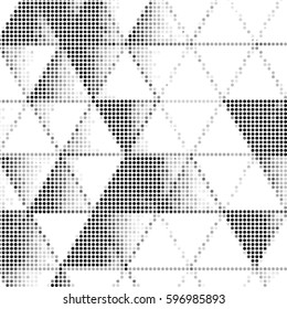 Spotted halftone grunge vector line background. Abstract triangle illustration background. Grunge grid polka dot background pattern