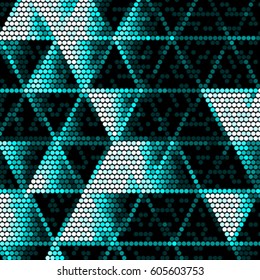 Spotted halftone grunge vector line background. Abstract blue triangle colorful illustration background. Grunge grid polka dot background pattern