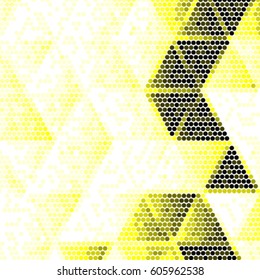 Spotted halftone grunge vector line background. Abstract colorful yellow triangle illustration background. Grunge grid polka dot background pattern