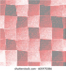 Spotted halftone grunge vector line background. Abstract red checkered colorful illustration background. Grunge grid polka dot background pattern
