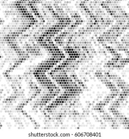 Spotted halftone grunge vector line background. Abstract zigzag illustration background. Grunge grid polka dot background pattern