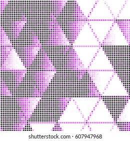 Spotted halftone grunge vector line background. Abstract purple triangle illustration background. Grunge grid polka dot background pattern
