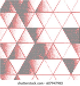 Spotted halftone grunge vector line background. Abstract red triangle illustration background. Grunge grid polka dot background pattern