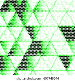 Spotted halftone grunge vector line background. Abstract green triangle illustration background. Grunge grid polka dot background pattern