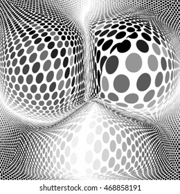 Spotted halftone line illustration. Abstract grunge monochrome polka dot 3d background pattern. 