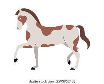 Spotted horse walking. Animal character. Vector isolated flat illustration