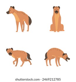 Spotted hyena icons set cartoon vector. Wild hyena character. African animal