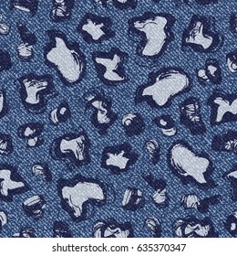 Antecedentes de Jeans. Patrón sin problemas del leopardo del vector. Vaqueros azules. Trazos de pincel gruesos puntos.