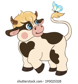 Spotted the little calf isolated on white background. Vector Illustration 