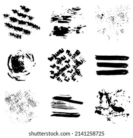 Spotted, mesh, striped texture isolated on white background. Set of black vector textures.