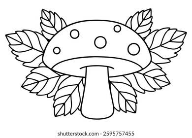 a Spotted Mushroom Surrounded by Detailed Leaves.