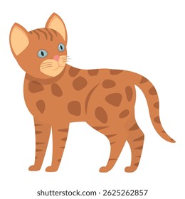 Spotted orange and black bengal cat standing and looking to the side