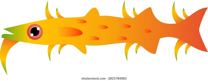 spotted orange predatory fish with long sharp pointed nose