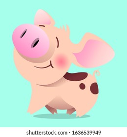 spotted pig smiling while walking