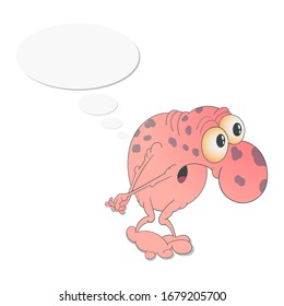 Spotted pink monster with a big nose.
