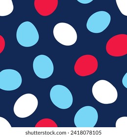 Spotted polka dot background. Abstract print with light blue, white and accent red handwritten circles. Stains texture for textiles, fabric, baby outerwear. Geometric wallpaper. Speckled ornament.