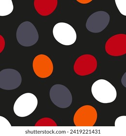 Spotted polka dot background. Abstract print with orange, gray, white and accent red handwritten circles. Stains texture for textiles, fabric, baby outerwear. Geometric wallpaper. Speckled ornament.