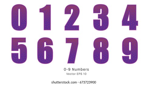 Spotted purple numbers, 0-9 numerals