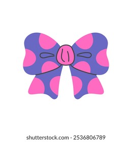 Spotted Purple Ribbon Bow icon. Whimsical hand drawn tied knot with dotted texture. Vintage holiday design element. Vector illustration