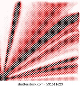 Spotted red abstract background halftone effect. Colorful ray vector illustration