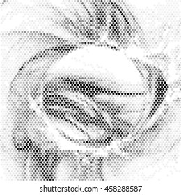 Spotted round swirl abstract halftone vector illustration background.