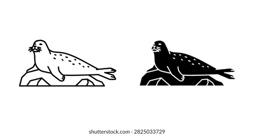Spotted seal lying on rock icon vector set with wildlife illustration silhouette pinniped creature wilderness