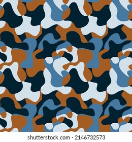 Spotted seamless pattern in cold colors. Overlapping wavy shapes form a variegated surface. Vector.
