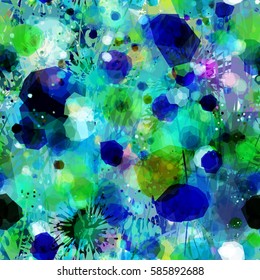 Spotted seamless texture. Blue and green. Abstract vector background. Watercolor effect