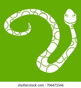 Spotted snake icon white isolated on green background. Vector illustration