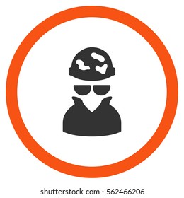 Spotted Spy vector bicolor rounded icon. Image style is a flat icon symbol inside a circle, orange and gray colors, white background.