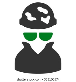 Spotted Spy vector icon. Style is bicolor flat symbol, green and gray colors, rounded angles, white background.
