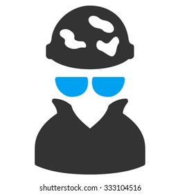 Spotted Spy vector icon. Style is bicolor flat symbol, blue and gray colors, rounded angles, white background.