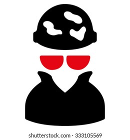 Spotted Spy vector icon. Style is bicolor flat symbol, intensive red and black colors, rounded angles, white background.