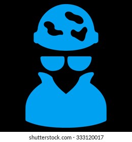 Spotted Spy vector icon. Style is flat symbol, blue color, rounded angles, black background.