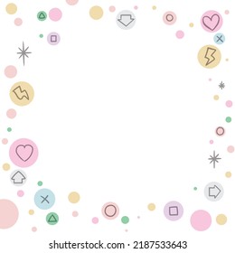 Spotted template with pastel colored buttons, resembling icons and video game controller buttons.