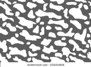 Spotted Texture. Dalmatian Seamless Pattern. Cow Skin Vector. Textured Stained Print. White Doodle Shapes on Grey Rough Background. Animal Camouflage Design. Original Camo Print Fabric