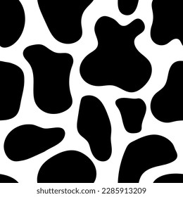 Spotted vector seamless pattern. Dalmatian, cow, giraffe or wild animal skin endless background with black spots on white for fashion design, wallpaper, packaging paper