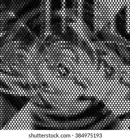 Spotted wave grid black and white ink grunge brush vector illustration background